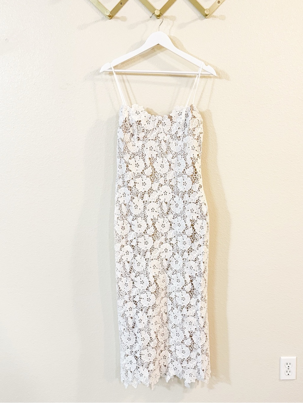 Commense Semi-Sheer Double Layer Lace Cami Dress White Lace Up Back MIDI NEW - Picture 8 of 9